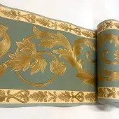 Rasch behangrand groen met goude bladeren Klassiek 457148