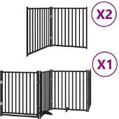 vidaXL Hondenhek inklapbaar 8 panelen 640 cm populierenhout zwart