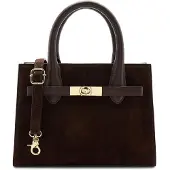 Manfield Donkerbruine suède handtas | Maat Onesize