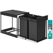 Songmics Uittrekbare prullenbak met dubbele compartimenten voor keuken, 2 x 20 L / inktzwart