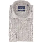 Ledub overhemd Modern Fit New bruin geprint cirkels