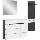 Furnilux Moderne garderobecombinatie in wit spiegel en ladekast op wielen 180x190x37