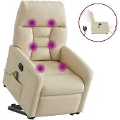vidaXL Sta-op-massagestoel elektrisch verstelbaar stof crèmekleurig