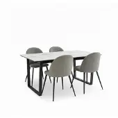 Ebuy24 Tilst eethoek eettafel wit marmerprint 90x160 4 stoelen velours grijs.