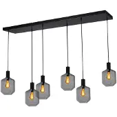 Masterlight 6-lichts hanglamp - zwart - Porto met Jagger smoke glazen
