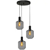 Masterlight 3-lichts vide hanglamp - zwart - Porto met Jagger smoke glazen