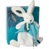 Doudou et Compagnie - Doudou Konijn -25 cm - Wit / Pauw Blauw - Pauw Pompon Konijn - Cadeau Idee - Happy Pop - Happy Doudou To You