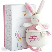 Doudou et Compagnie DOUDOU EN COMPAGNIE - Konijn Bloemen - Muzikale knuffel voor baby - Wit en roze - 15 cm