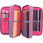 TOPModel Depesche etui met drie compartimenten, blauw, inclusief speldjes en schoolbenodigdheden