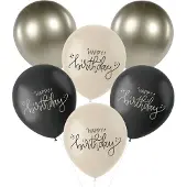 Folat - Crème noir ballonnen happy birthday - 6 stuks