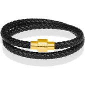 Memphis leren wrap armband Zwart Goud-20cm