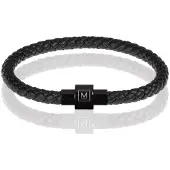 Memphis armband leer met edelstaal Zwart-22cm