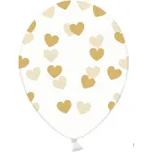 Party Deco Partydeco - Ballonnen clear hartjes goud 6 stuks