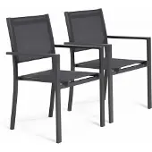 Oviala - Set van 2 grijze aluminium en textileen tuinstoelen - Nice