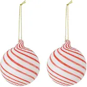Bloomingville Kerstbal glas rood Zwirl - 2 stuks