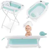 Moby-System Vouwbare babybadkuip - Moby-Systeem - Holly - LCD-thermometer - Zacht kussen - Metalen steun
