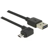 DeLOCK Easy-Micro USB haaks (links/rechts) naar Easy-USB-A kabel - USB2.0 - tot 2A / zwart - 0,50 meter