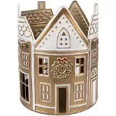 Clayre & Eef Waxinelichthouder Huis Ø 18x22 cm Beige Metaal