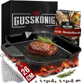 Gusskönig Grillpan met roestvrijstalen ringreiniger - grillpan inductie - grillpan gietijzer