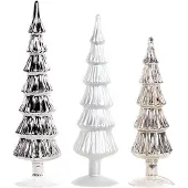 Goodwill Kerstboom Glas Zilver-Wit-Champagne H 28.5 cm Voordeelaanbod Set van 3 Stuks