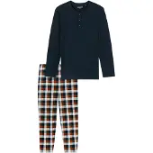 Schiesser Pyjama lang 'Family' nachtblauw / oranje / wit