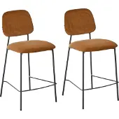 Beliani DUETTE - Barkruk set van 2 - Goudbruin - Fluweel