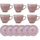 Wilmax - Spiral Kopjes met Schoteltjes – Set van 6 – 300 ml