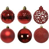 Décoris Kerstballen Kunststof Mix 37 Stuks - Kerstrood Matt-Shiny-Glitter