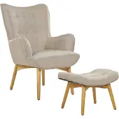 Beliani VEJLE - Fauteuil met hocker - Beige - Polyester