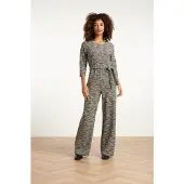 Smashed Lemon Jumpsuit met wijde pijpen en tweedlook stof zwart en wit |