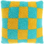 Unique living sierkussen check yellow/ blue -53x53cm