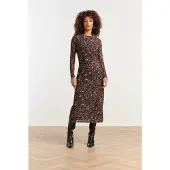 Smashed Lemon Mesh midi jurk met cheetahprint in bruin en zwart |