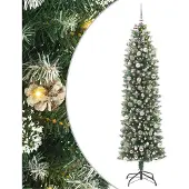 vidaXL Kunstmatige slanke kerstboom met 300 LED Groen en Wit 240 cm