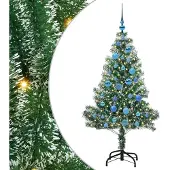 vidaXL Kunstkerstboom Sneeuw Gevlokt met LED Licht Groen en Wit 150 cm