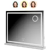 Mirlux Hollywood Spiegel 80x60CM - 2 Bluetooth Speakers - USB & USB-C Oplaadporten - LED Verlichting - Make Up Spiegel - 10x Zoom - Ophangbaar - Wit