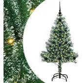 vidaXL Kunstkerstboom Sneeuw Gevlokt met LED Licht Groen en Wit 120 cm