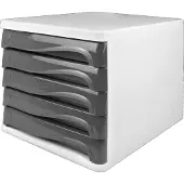 Helit ladebox, 5 laden, A4, polypropeen, behuizing wit/schuiflade grijs