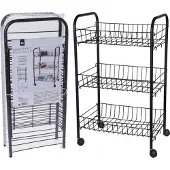Eh Excellent Houseware Zwarte keuken trolley met manden op wielen 39 x 23 x 64 cm