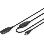 Digitus DA-73107 USB-kabel USB 3.2 Gen1 USB-A stekker, USB-A bus 20.00 m Zwart Afgeschermd, Afgeschermd (dubbel)