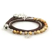 Heaven Eleven - dames armband - Zwarte leren wikkelarmband met Onyx kralen