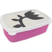 MuchoWow Broodtrommel Roze - Lunchbox - Brooddoos - Tulpen - Zwart - Wit - Bloemen - 18x12x6 cm - Kinderen - Meisje
