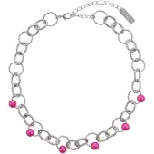 Behave - Zilverkleurige Ketting met Roze Kralen - 37,5 cm + Verlengketting