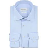 Profuomo Blauw two ply twill overhemd strijkvrij