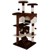 Lionto kattenkraboom, 130 cm hoog krab- en speelboom met 2 holtes, een trap, 3 ligvlakken en sisalstengels, grijs/wit