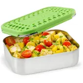 Lunchbots Medium Uno - RVS Broodtrommel en Lunchbox met 1 Groot Vak voor Boterhammen - 600 ml - 15 x 13 cm - Niet Lekvrij, voor Droge Voeding - Vaatwasserbestendig - Green Groen
