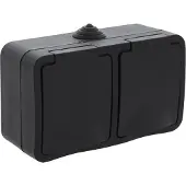 Ac - Wandcontactdoos - Buitenstopcontact - Opbouw - Horizontaal - Dubbel Stopcontact - Spatwaterdicht IP54 - Randaarde - Kinderbeveiliging - Mat Zwart