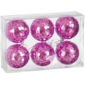 House of Seasons Disco kerstbal | 6-delig | spiegelend | fuchsia | 6cm