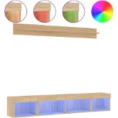 vidaXL 5-delige Tv-wandmeubelset met LED bewerkt hout sonoma eiken