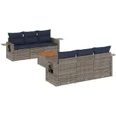 vidaXL 7-delige tuinbankset met kussens, grijs polyrotan