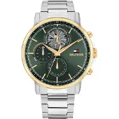 Tommy Hilfiger zilverkleurige heren horloge met groene wijzerplaat